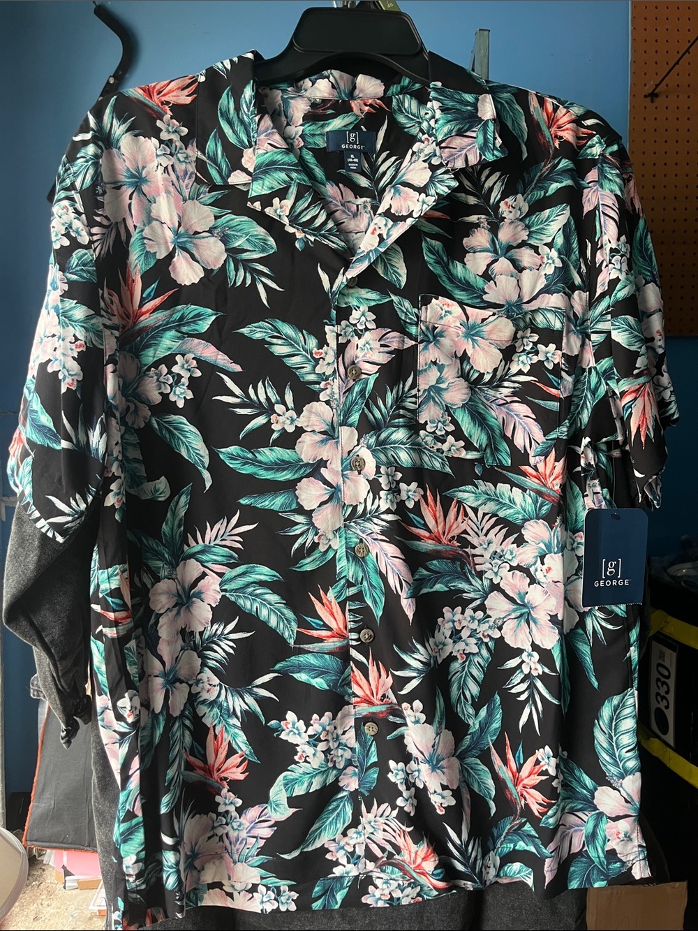 George Black Floral Tropical Short-Sleeve Button-Down Shirt